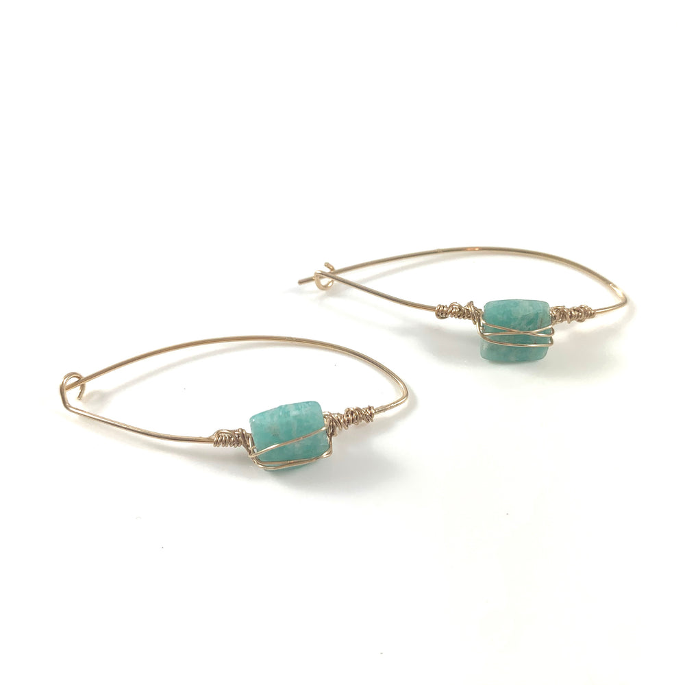 Latched Almond Earrings with Square Amazonite