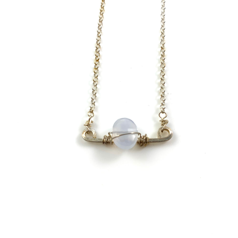 Mini Bar with Gemstone Necklace - Blue Chalcedony