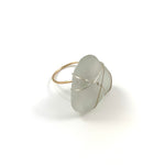 Mixed Metal Clear Frosty Beach Glass Ring Size 8.5