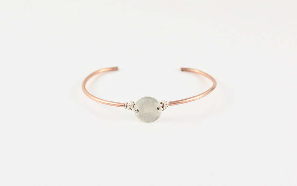 Rose Gold Fill Skinny Cuff with Sterling Disc