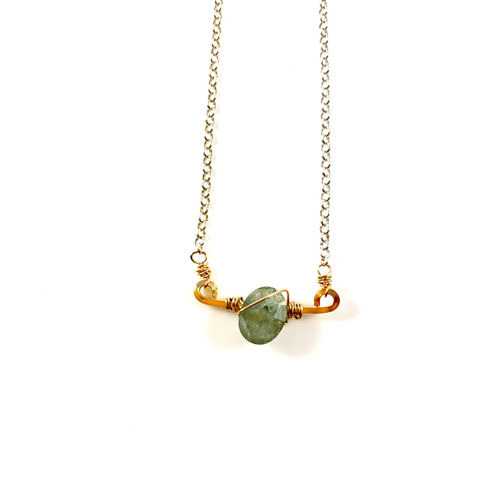 Mini Bar with Gemstone Necklace - Moss Aquamarine
