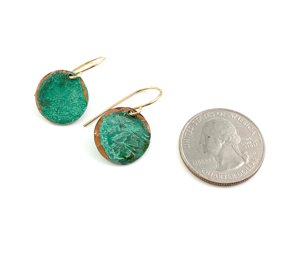 Midi Green Patina Copper Disc Earrings