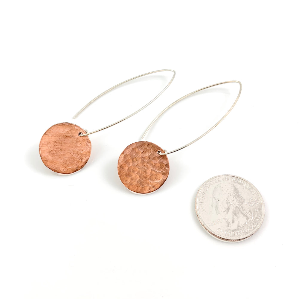 Long Single Copper Disc Earrings