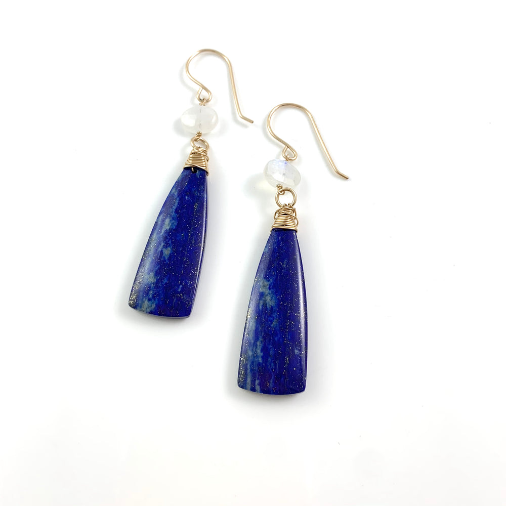 White Moonstone and Lapis Lazuli Earrings