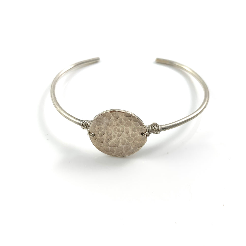 Sterling Silver Skinny Cuff with Large Silver Disc