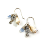 Sterling Silver Beach Treasure Seahorse Charm and Blue Chalcedony Earrings