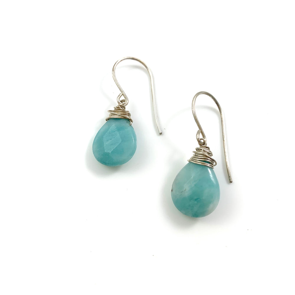 Sterling Silver Wire Wrapped Amazonite Earrings
