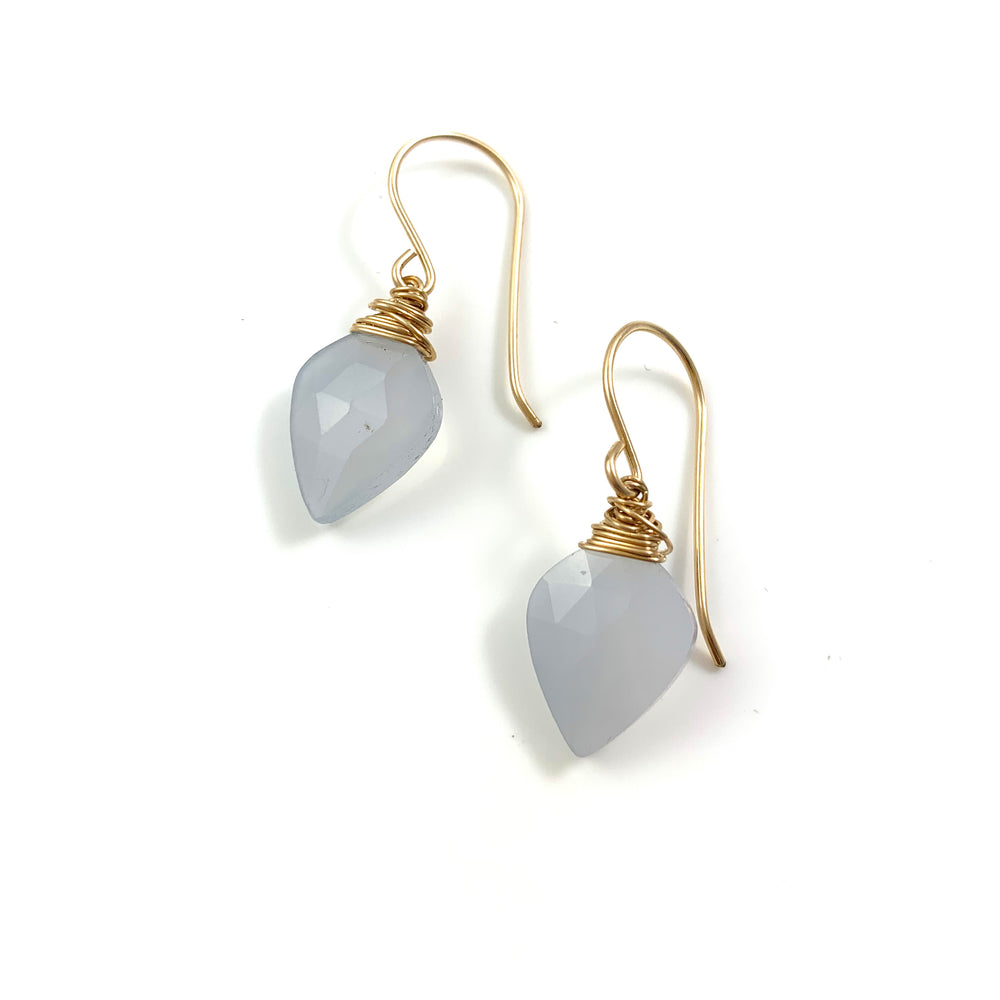 14k Gold Filled Blue Chalcedony Arrowhead Earrings