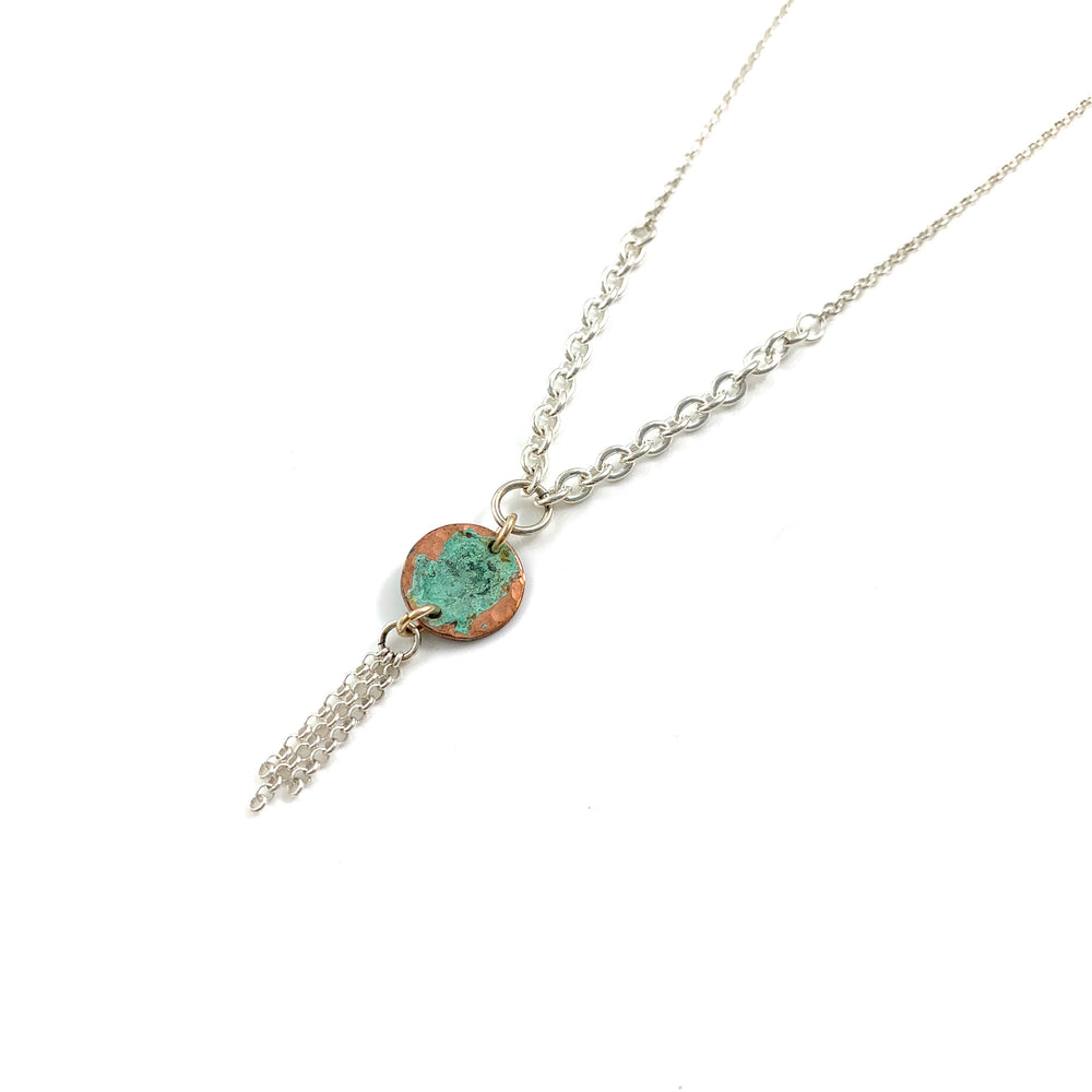 Green Patina Copper Disc Cable & Rolo Chain Necklace