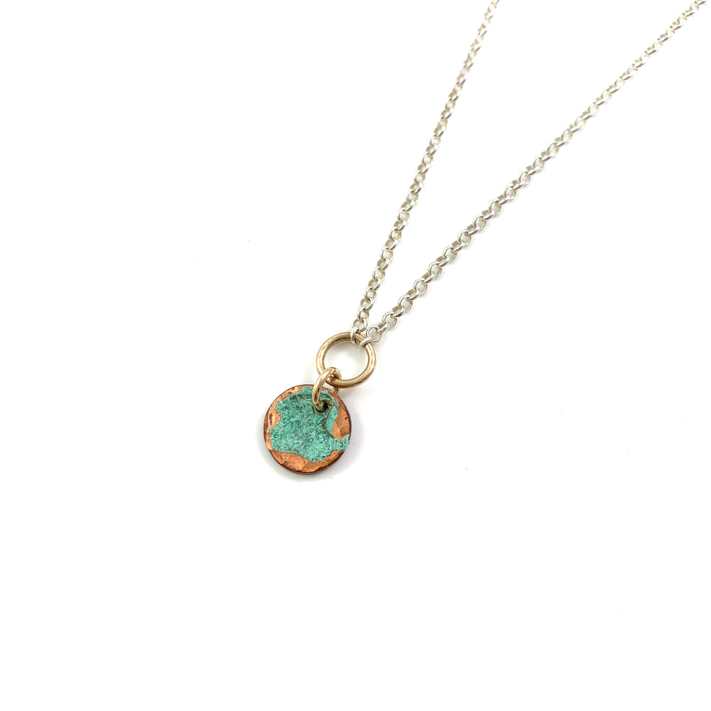 Green Patina Copper Disc Reversible Necklace
