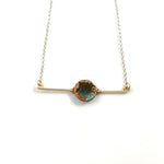 14k Gold Fill Bar and Green Patina Disc Necklace