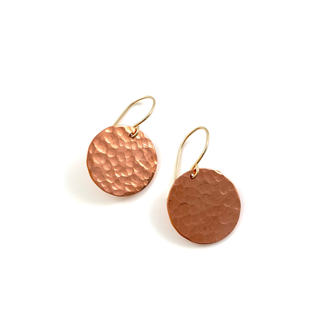 Single Hammered Copper Disc Earrings