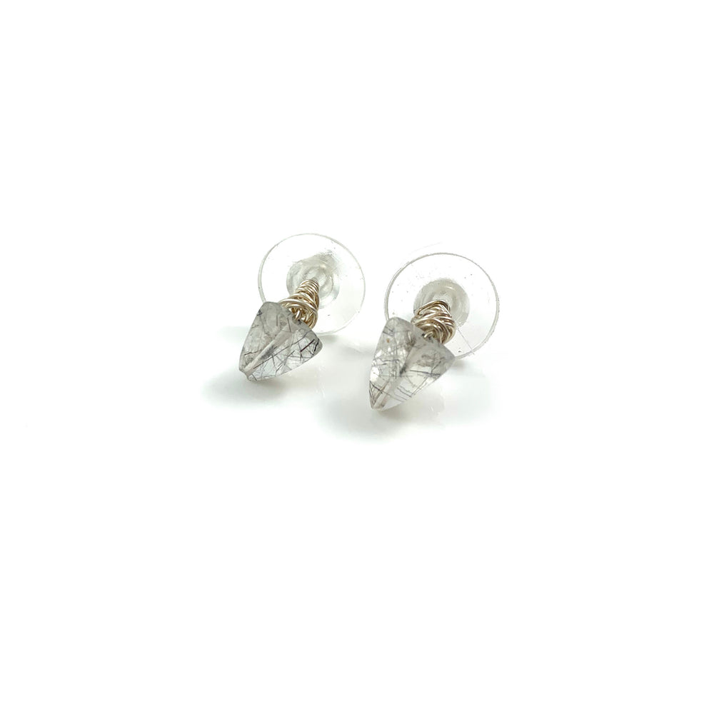 Sterling Silver Black Rutile Quartz Stud Earrings