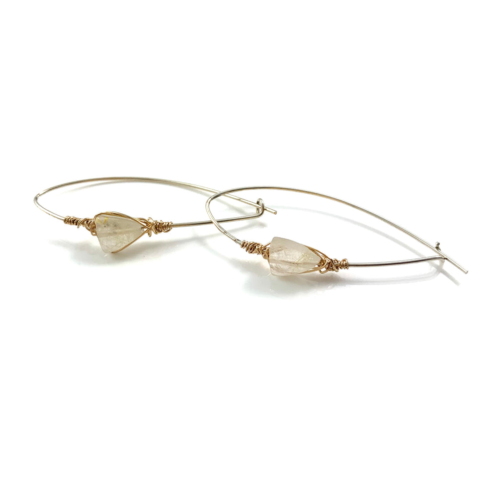 Latched Almond Earrings with Golden Rutile Quartz Stone