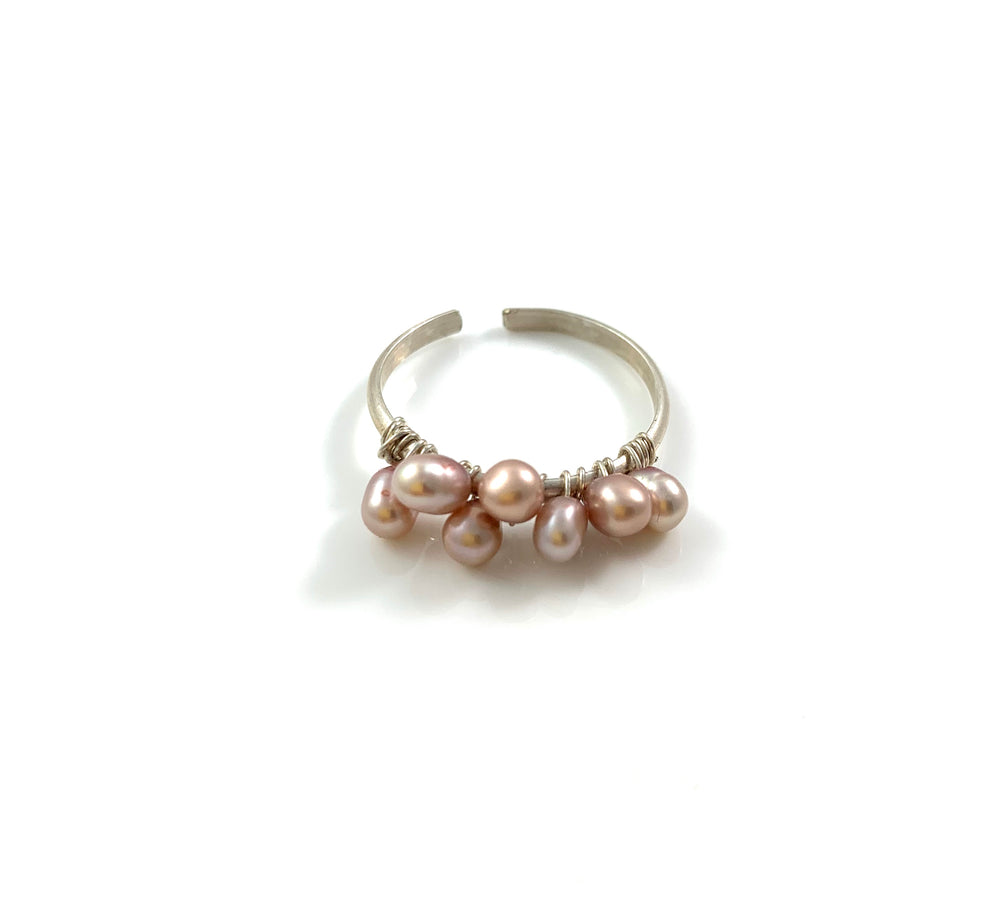 Sterling Silver Adjustable Pink Pearl Ring