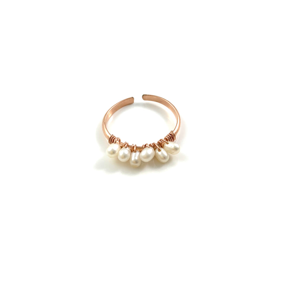 Rose Gold Fill Adjustable White Pearl Ring