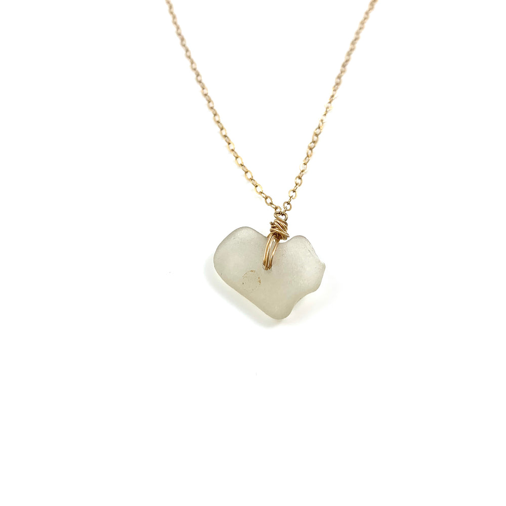 Simple Heart Shaped Clear Beach Glass Necklace