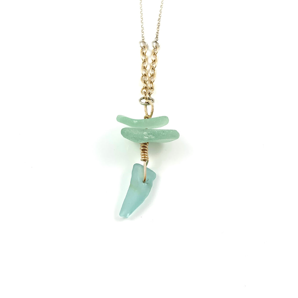Long Beach Treasure Necklace - Aqua Beach Glass