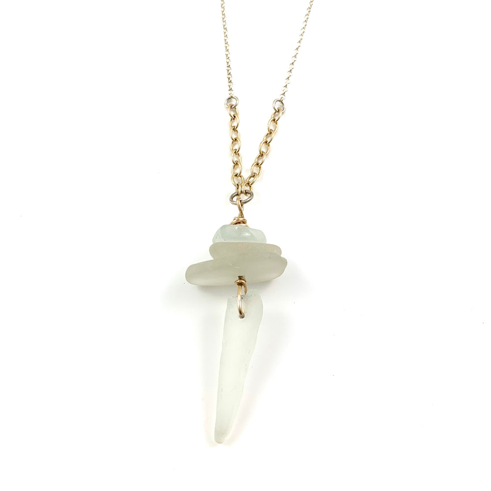 Long Beach Treasure Necklace - White Beach Glass