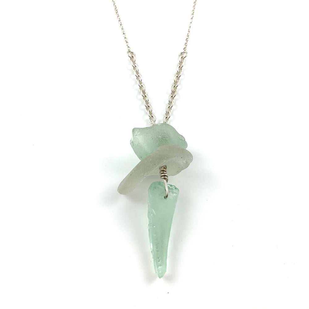 Long Beach Treasure Necklace - Aqua and White Beach Glass