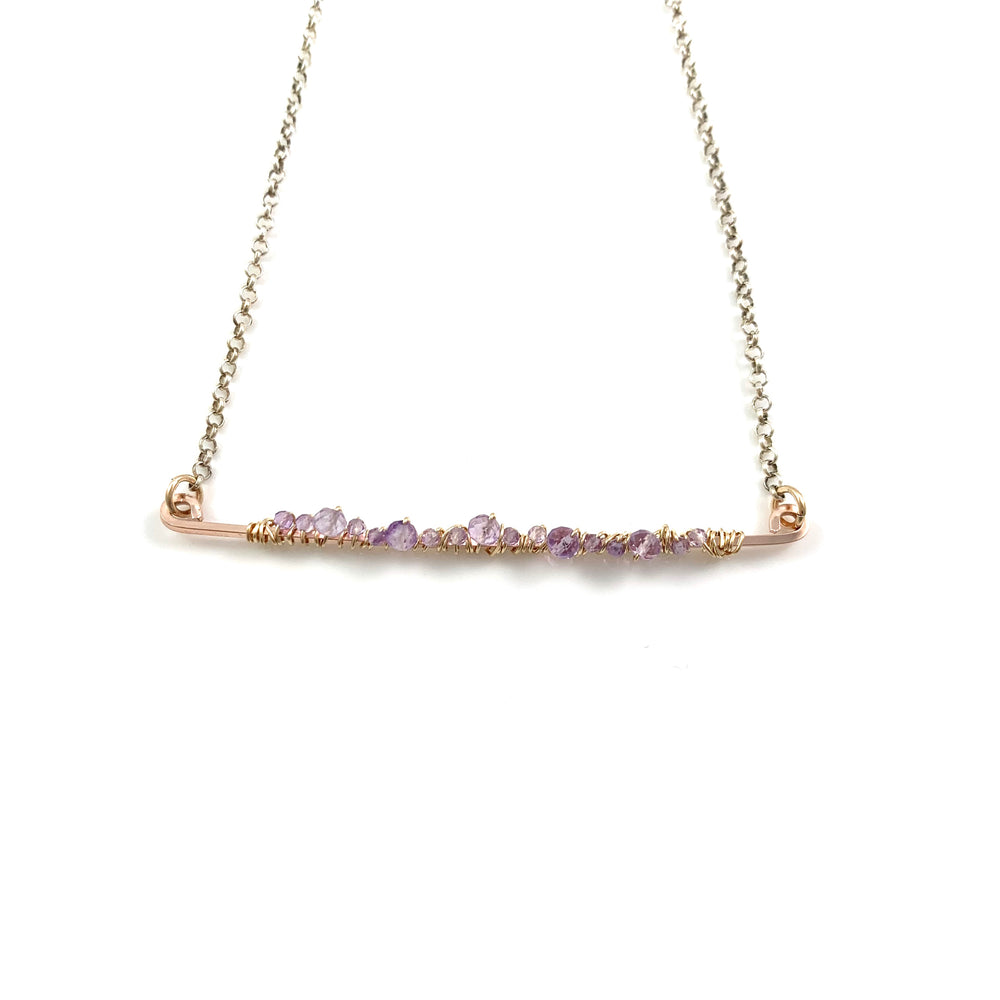 Amethyst on Rose Gold Fill Bar Necklace
