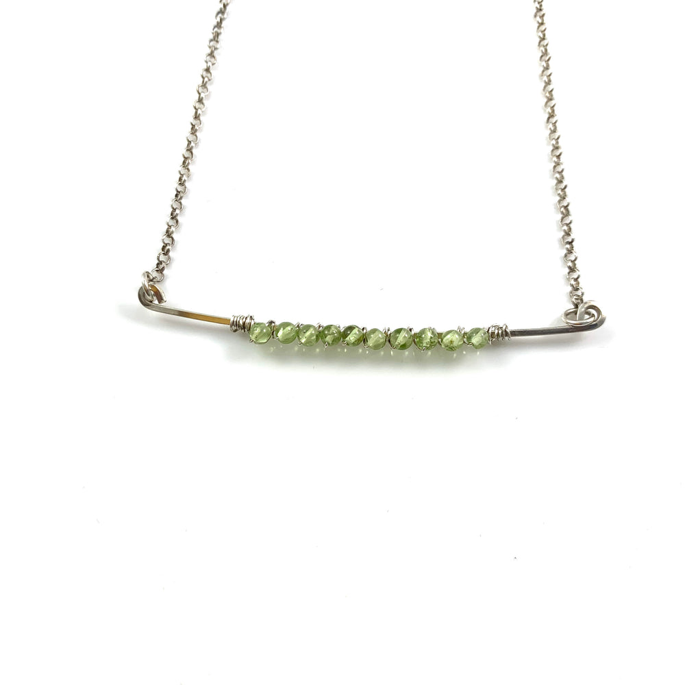 Peridot on a Sterling Silver Bar Necklace