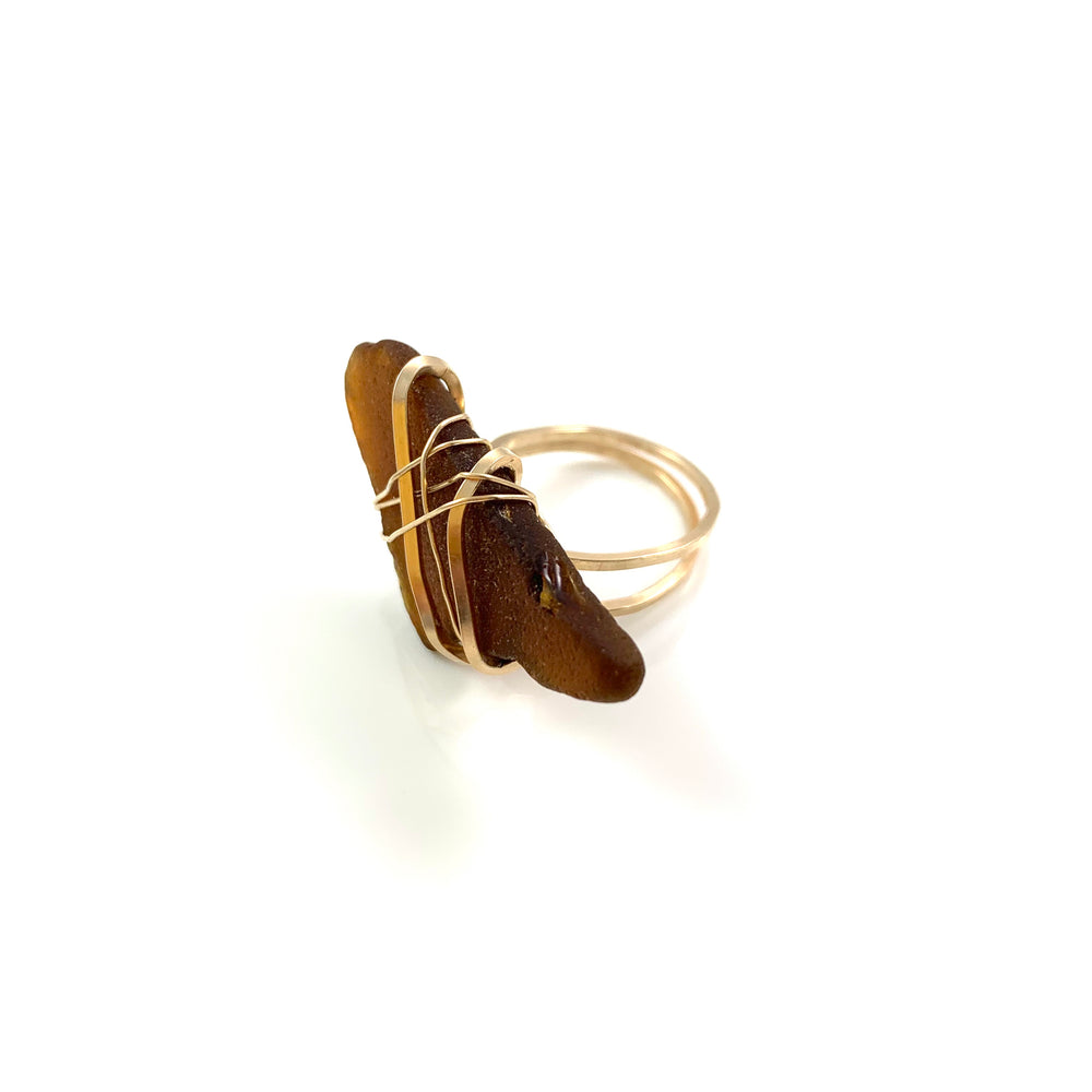 Copy of 14k Gold Fill Brown Beach Glass Ring Size 7